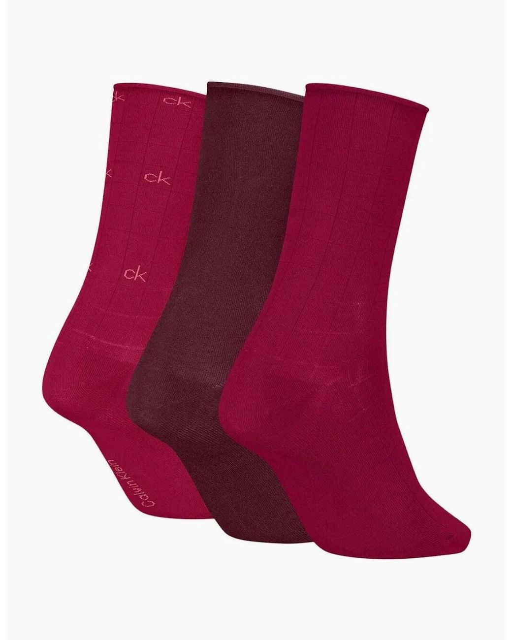 Calvin Klein Red 3-Pack Allover Logo Socks Gift Tin, Berry