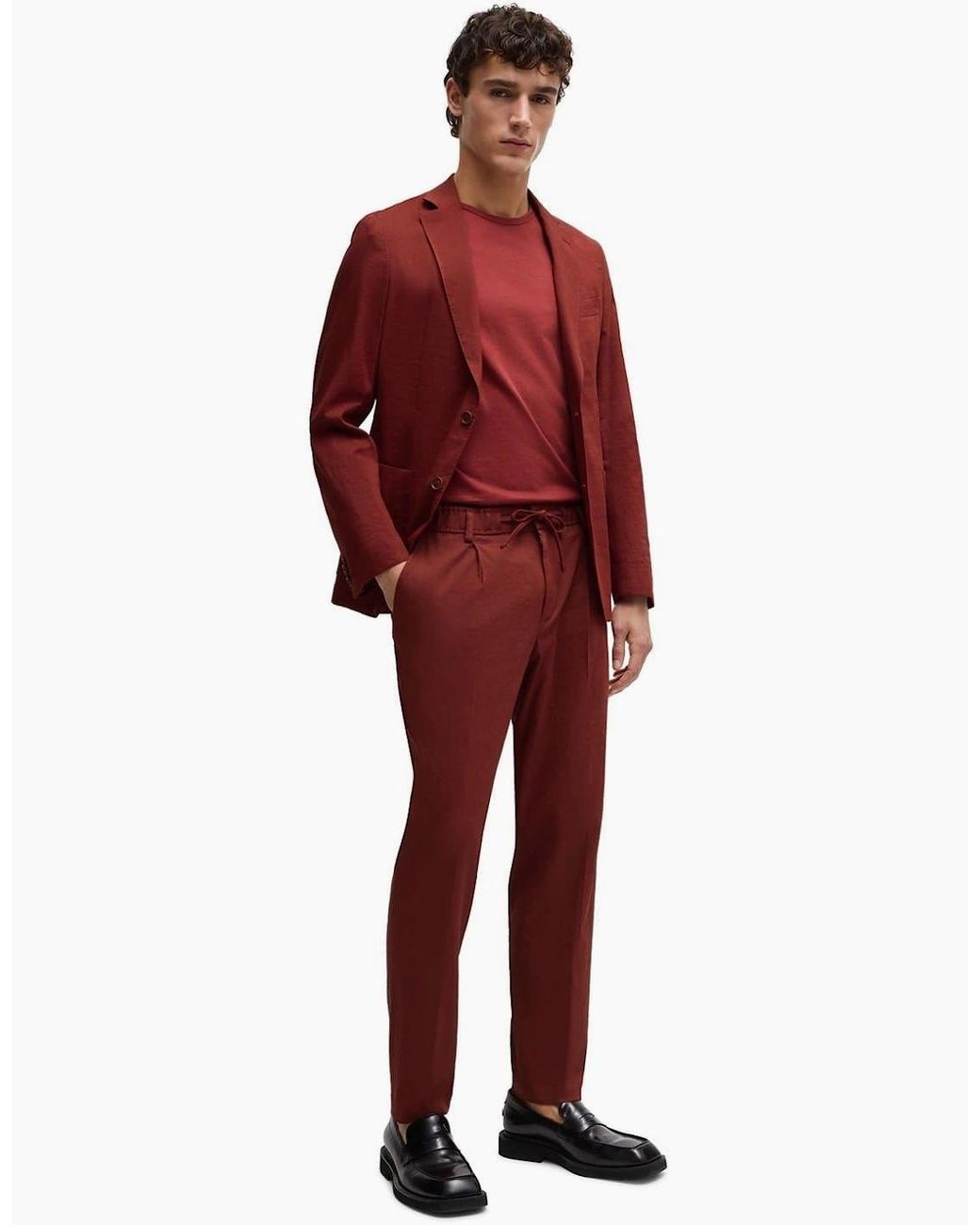 Boss Red Perin Solid Patterned Straight Trousers for men