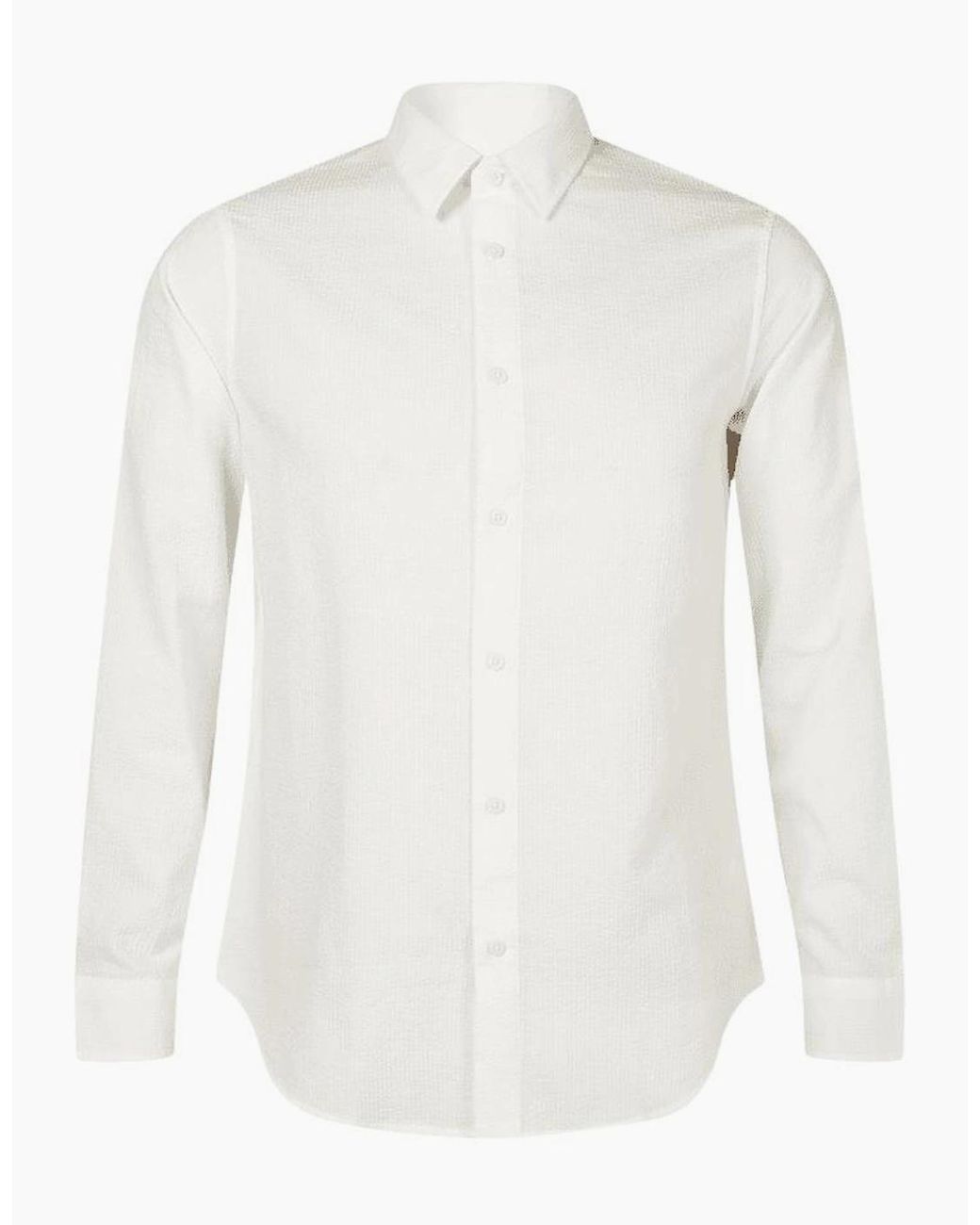 ARMANI EXCHANGE White Seersucker Textured Long Sleeve Shirt for men