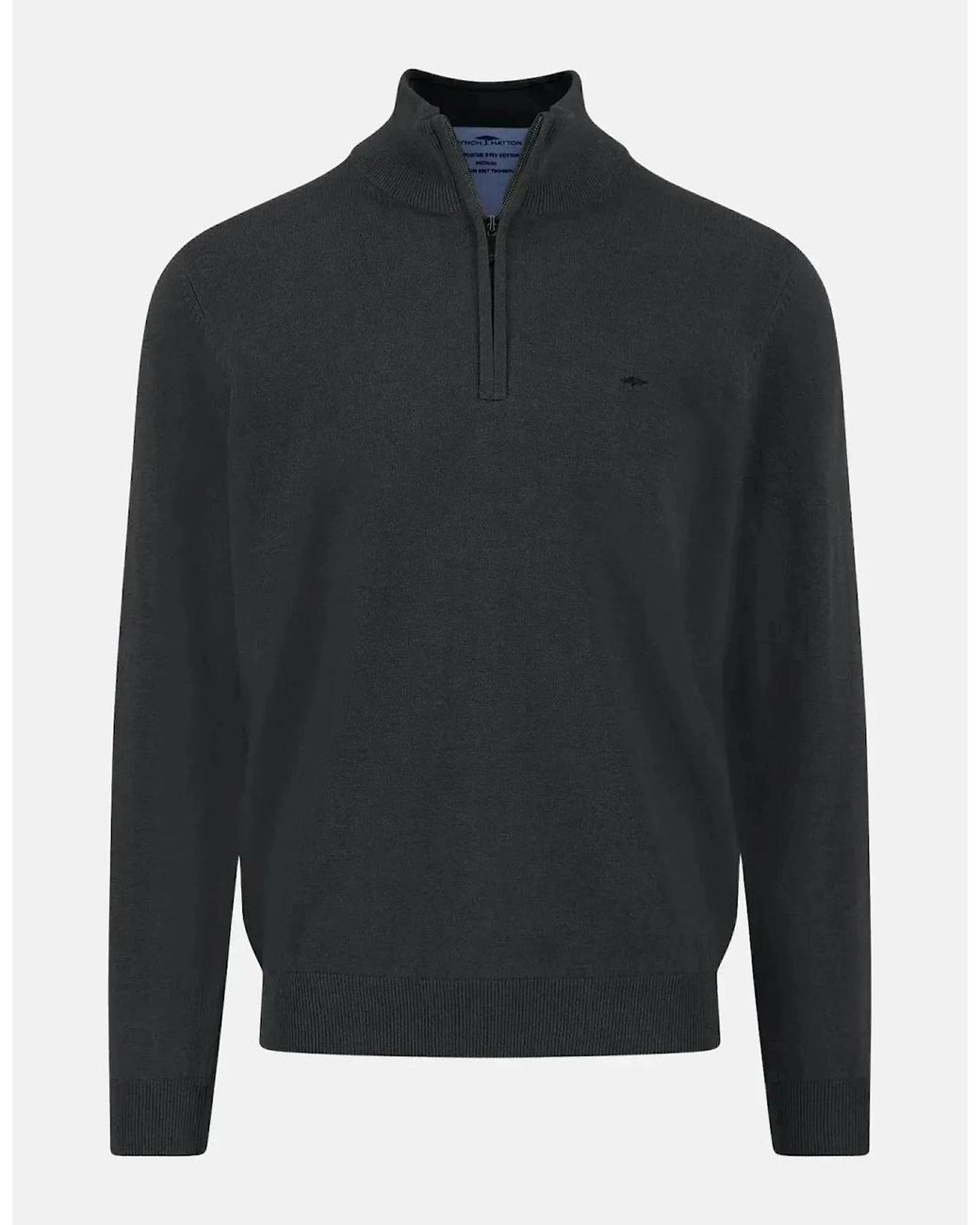 Fynch-Hatton Gray Fine Knit Cotton 1/4 Zip for men