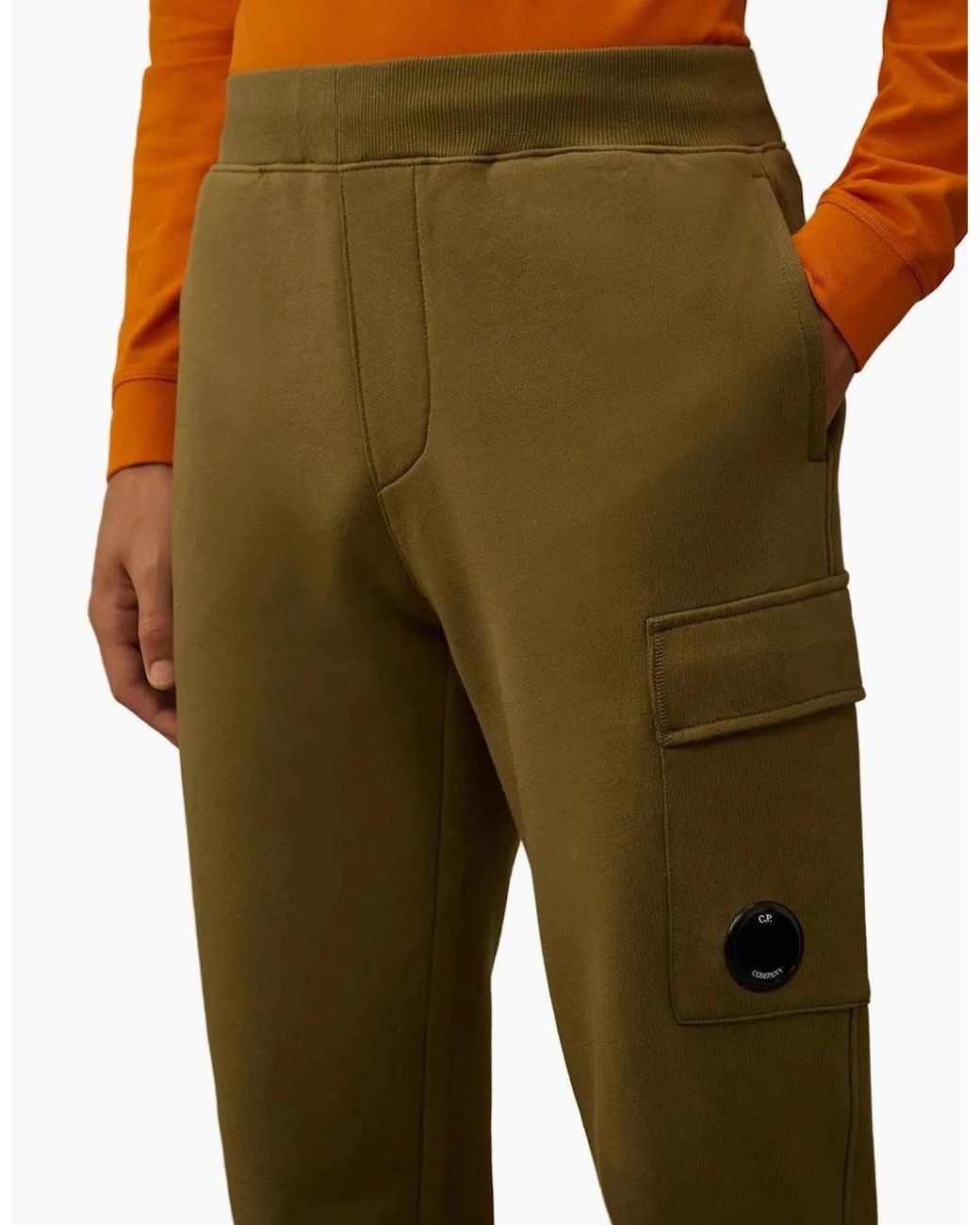 C P Company Green Diagonal Raised Fleece Lens Sweatpants for men