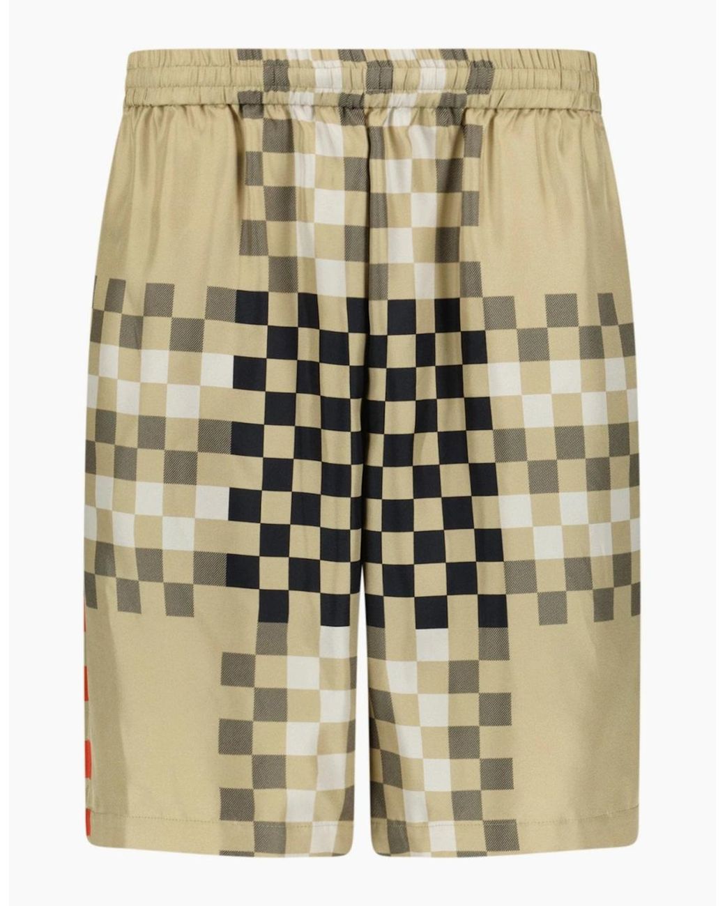 Burberry Natural 'Bradeston' Silk Pixel Check Shorts for men