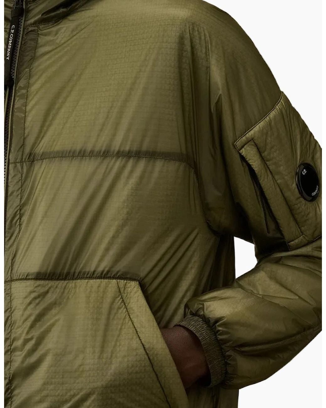 C P Company Green Nada Shell Padded Hooded Lens Jacket for men