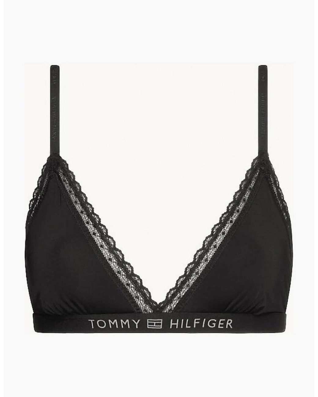Tommy Hilfiger Black Th Tonal Logo Lace Unlined Triangle Bra