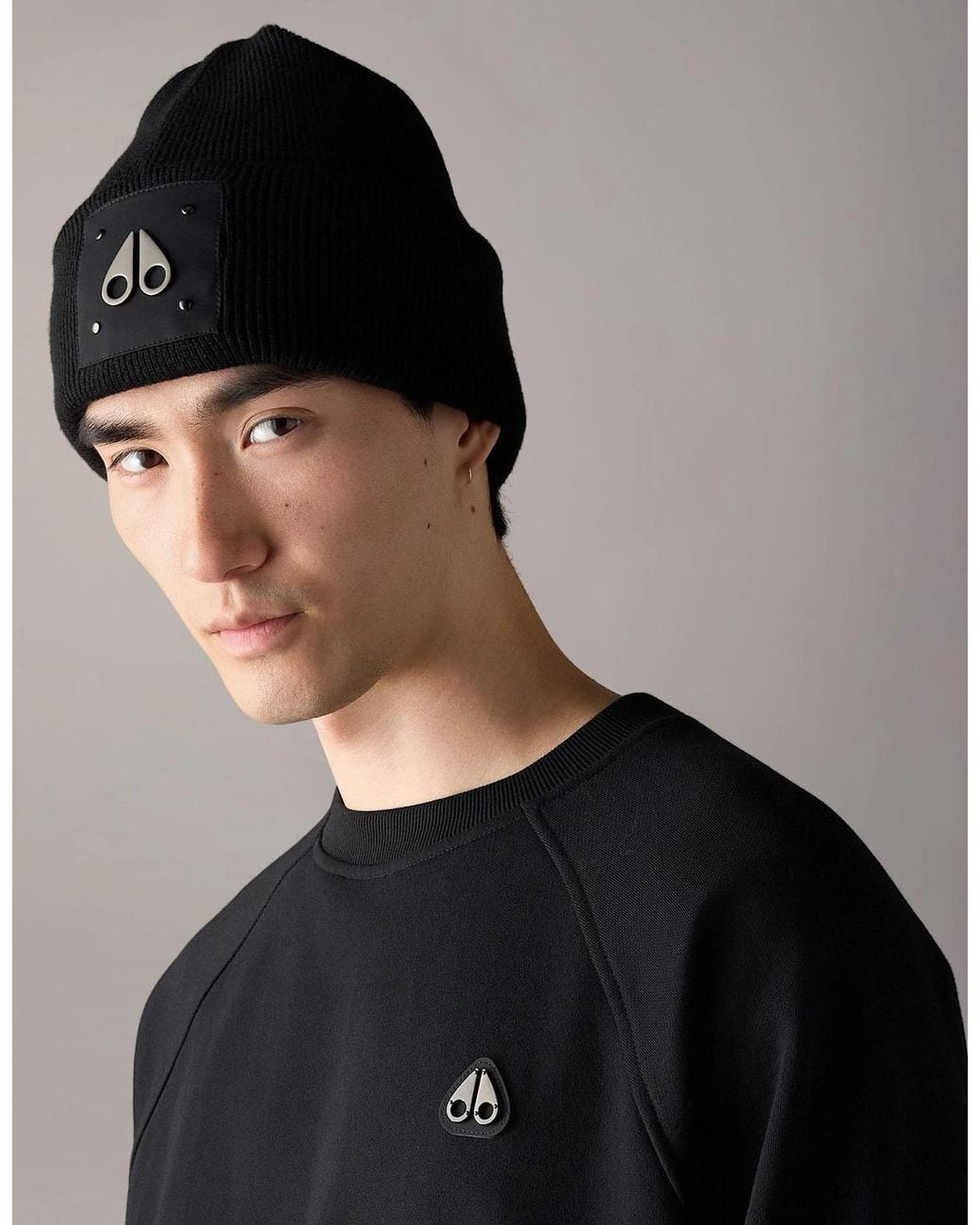 Moose Knuckles Black Icon Logo Wool Beanie for men