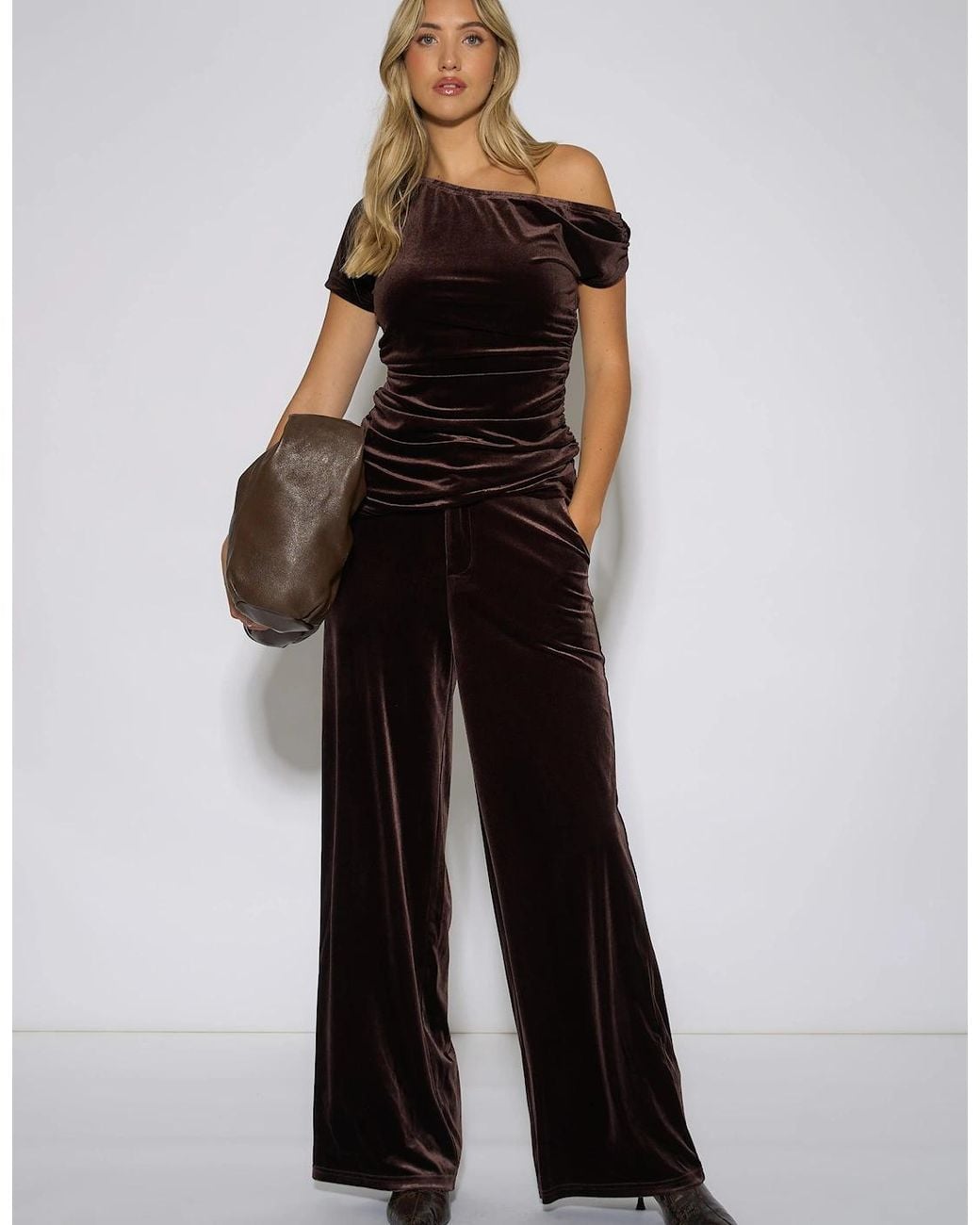 Gini London Black Velour Off Shoulder Top