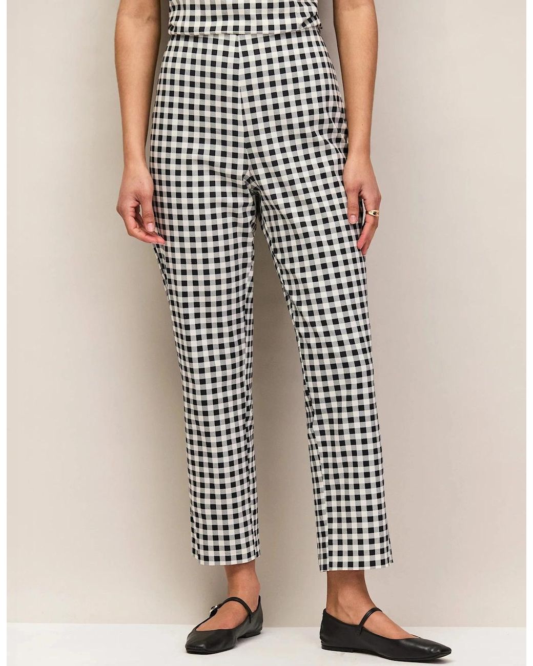 Ro&zo Brown Petite And Ivory Gingham 7/8 Cotton Capri
