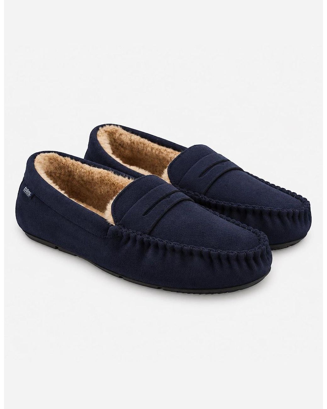 Totes Blue Toasties Suedette Moccasin Slipper Moccasins for men