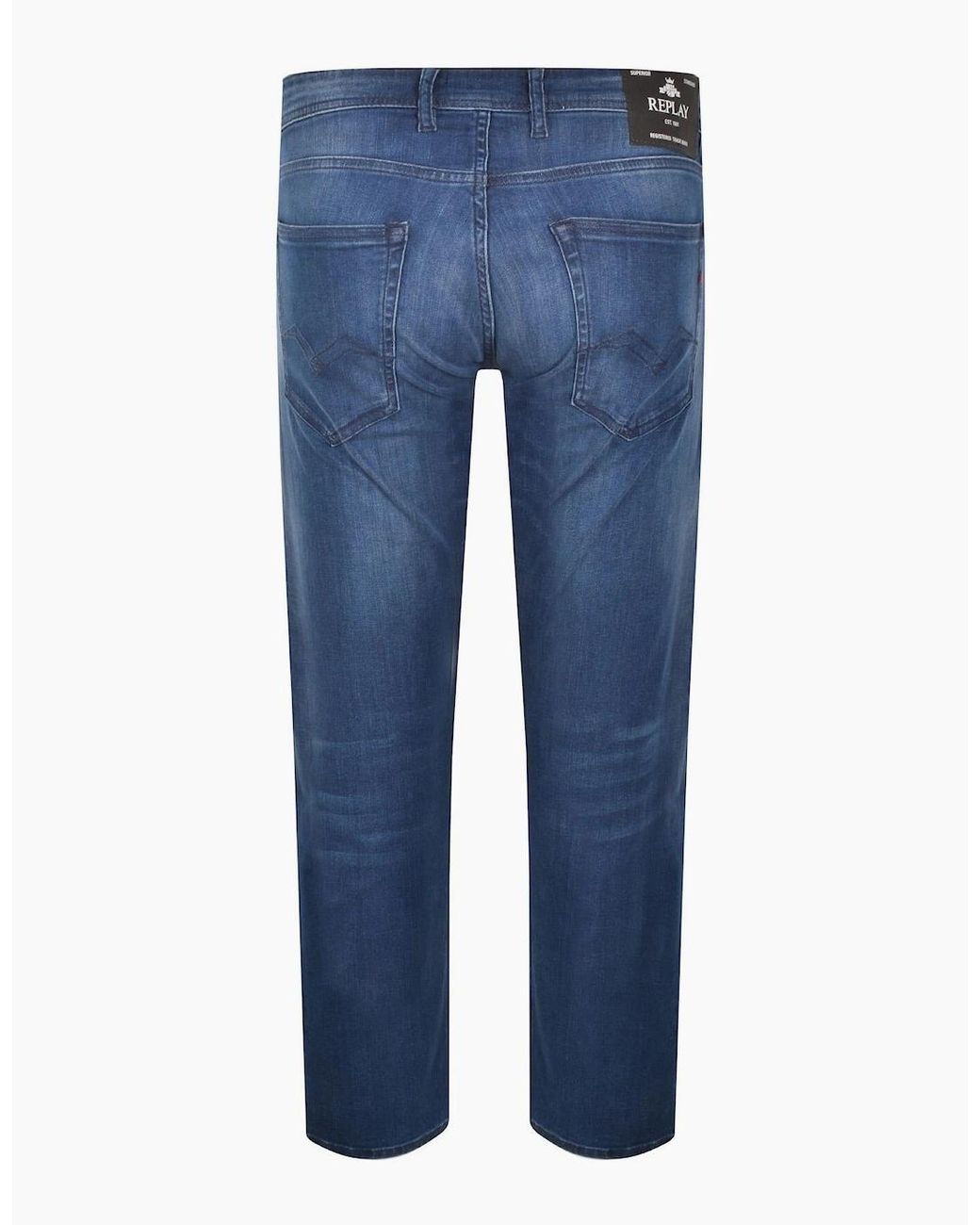 Replay Blue Grover Power Stretch Straight-Fit Jeans for men