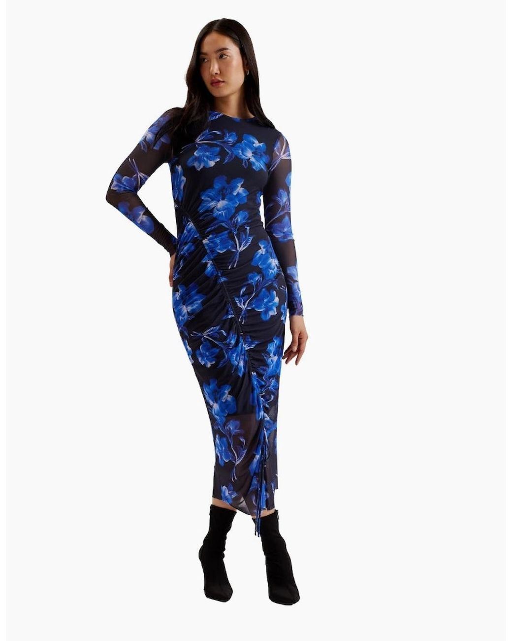 Ted Baker Blue Marliyy Printed Mesh Bodycon Dress