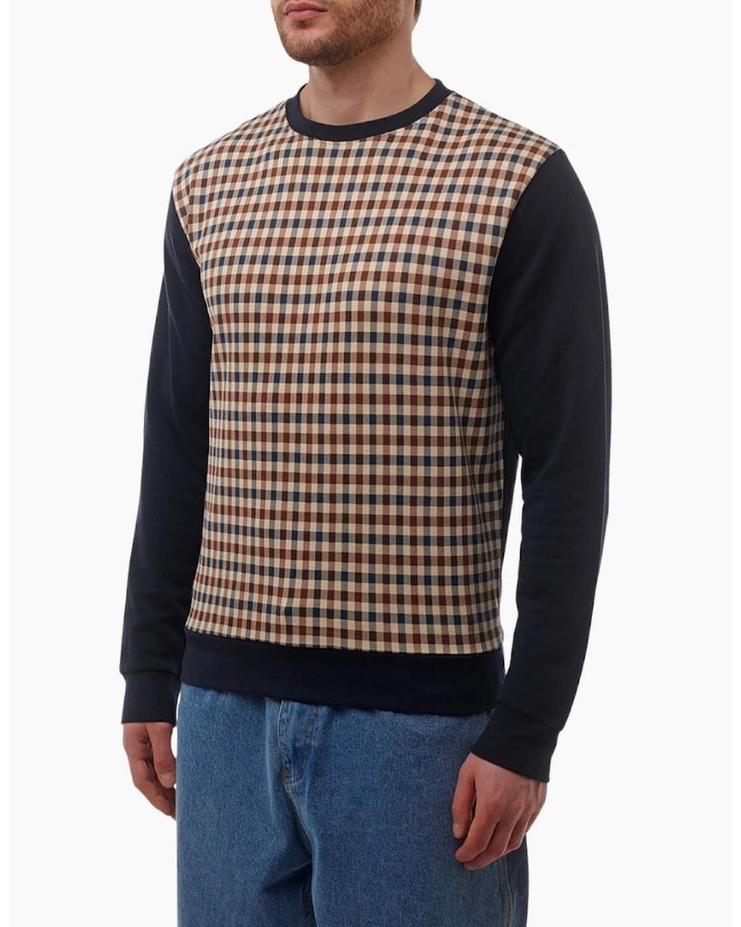 Aquascutum Blue Active Club Check Crewneck for men