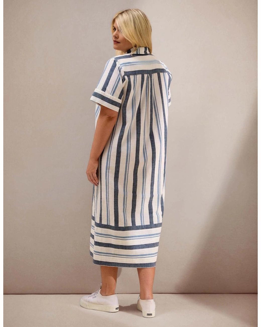 Live Unlimited London Blue Stripe Short Sleeve Linen Blend Shirt Dress
