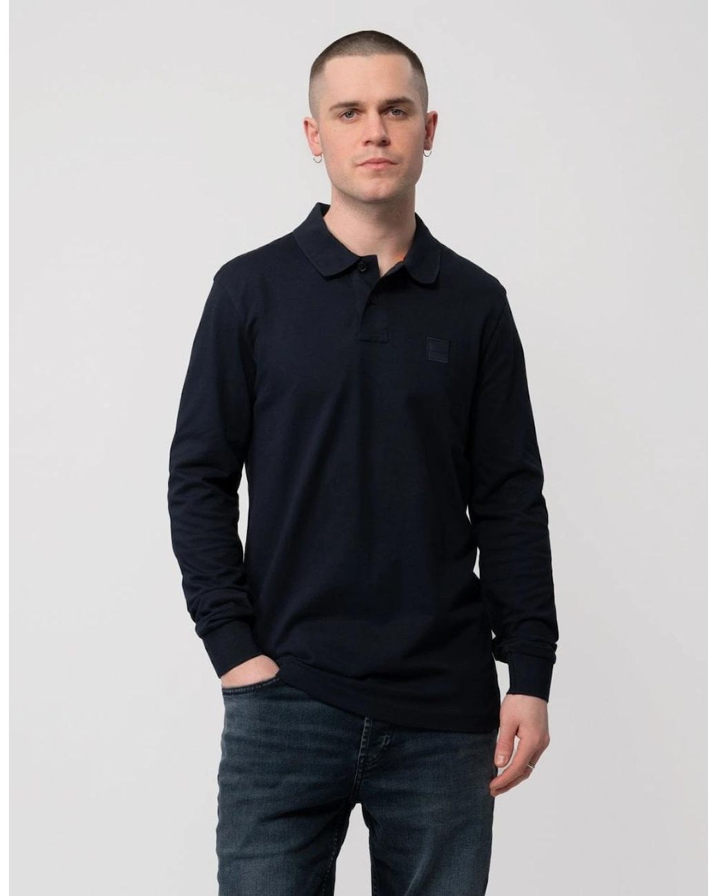 Boss Blue Boss Passerby Long Sleeve Stretch-Cotton Polo Shirt With Logo Patch Nos for men