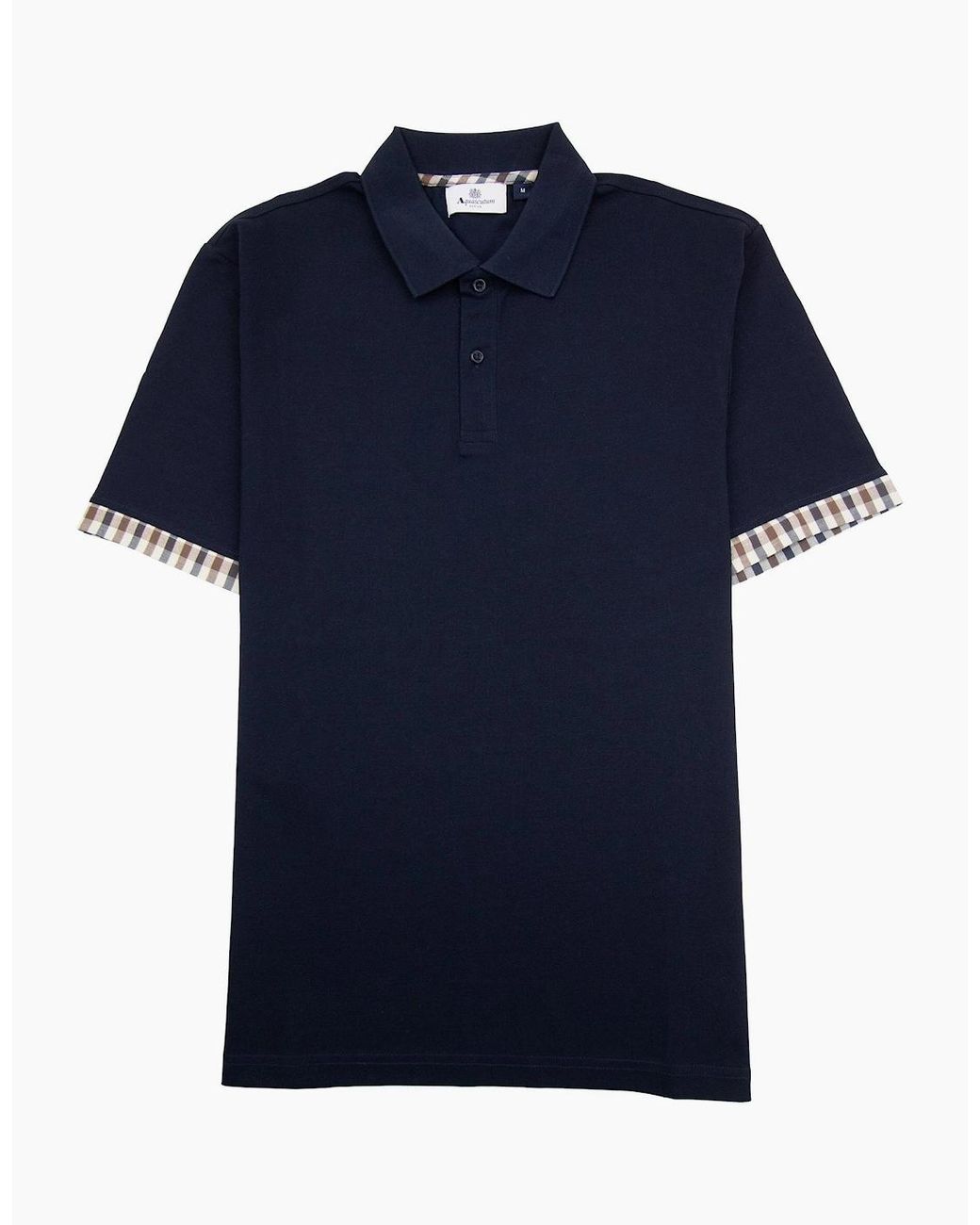 Aquascutum Blue Supima Club Check Sleeves Polo for men
