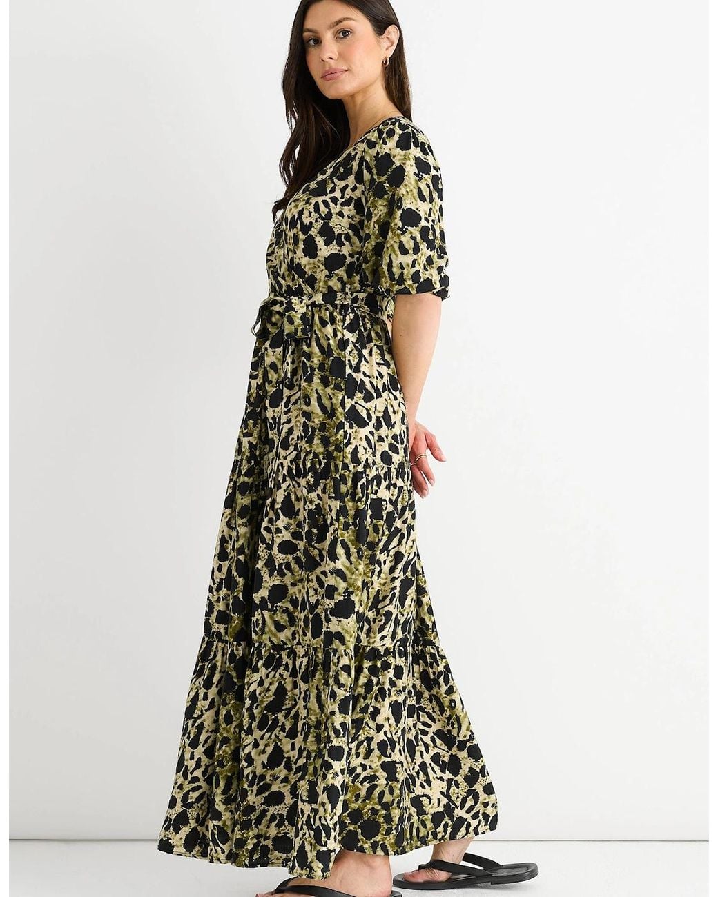 Gini London Green Animal Print Wrap Skater Maxi Dress