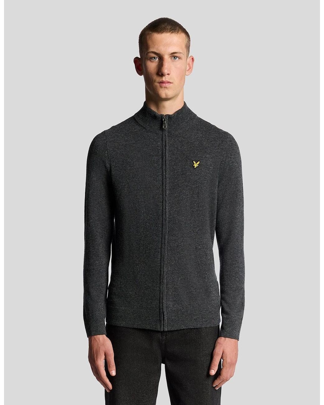 Lyle & Scott Black Lambswool Blend Zip Cardigan for men
