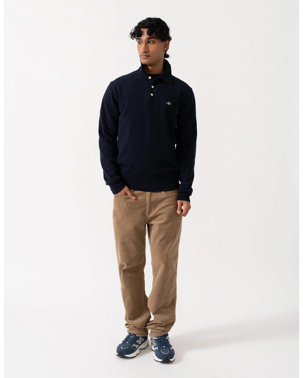 Gant Blue Superfine Lambswool Long Sleeve Polo for men
