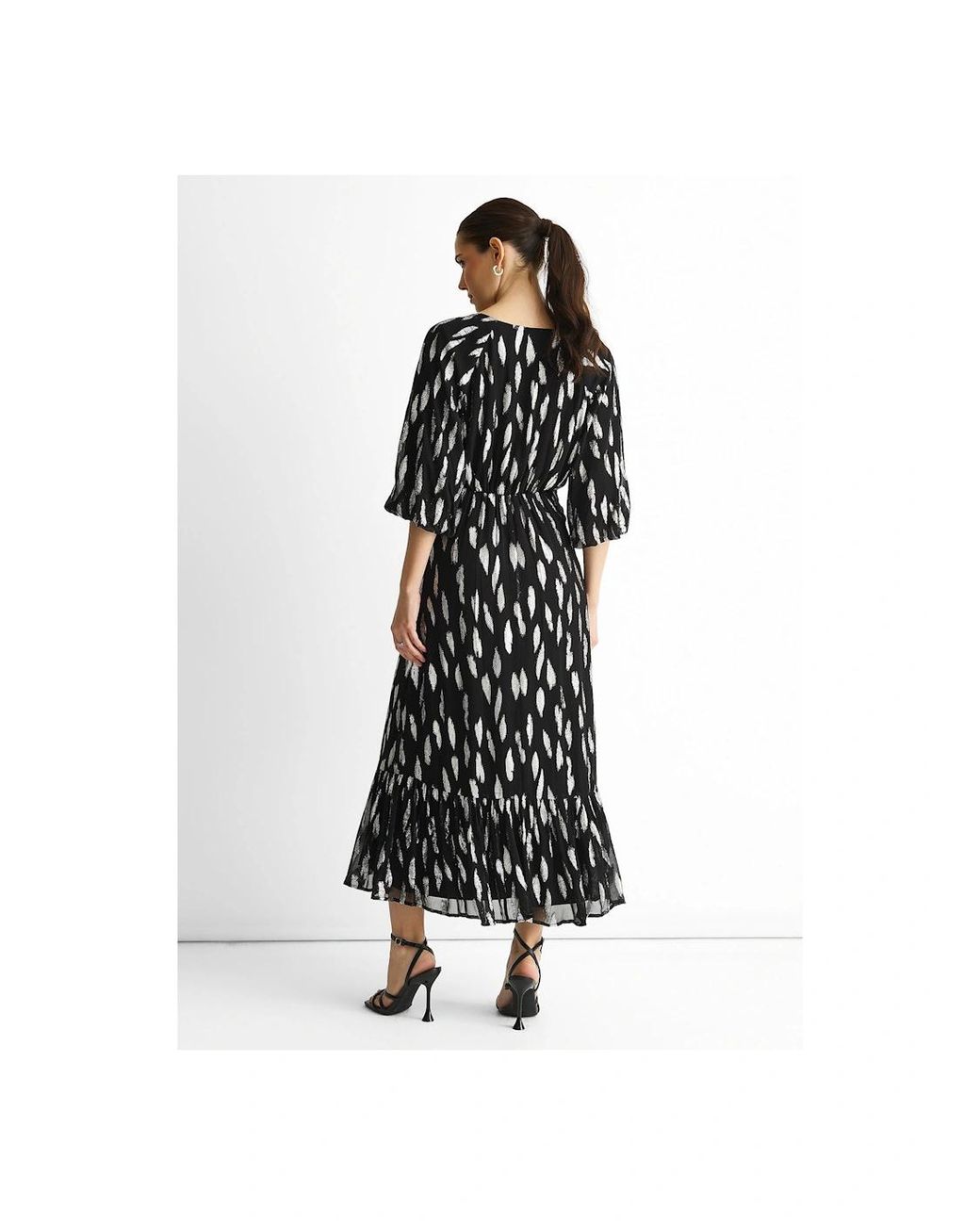 Gini London Black Viscose Clipped Balloon Sleeve Maxi Dress