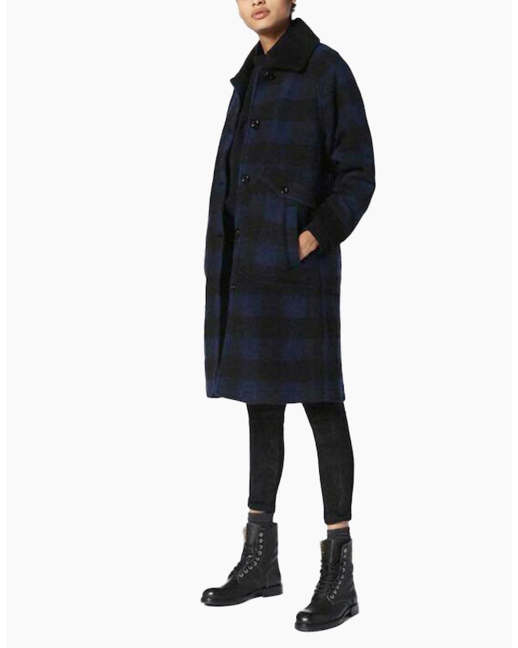 DIESEL Blue W-Dana Waistcoat Single Breasted Trench Xxs L Buffalo Check