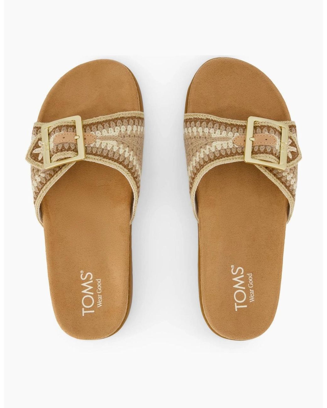 TOMS White Marin Slide Textile Almond Multi Sandals