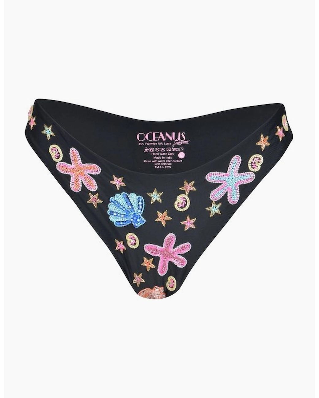 Oceanus Blue Marissa Hand Embroidered Luxe Bikini Bottom