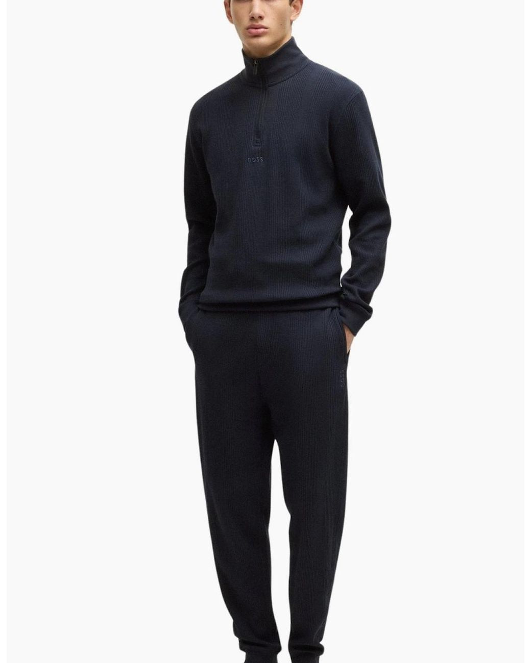Boss Blue Waffle Structure Jogging Bottoms, Dark for men