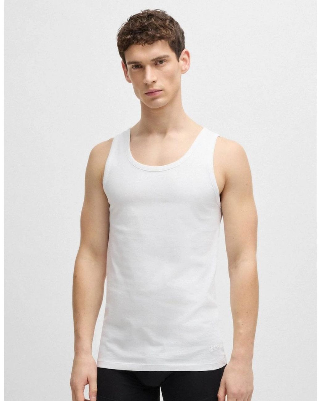 Boss White Boss Tanktop Classic 3 Pack Cotton Underwear Vests With Embroidered Logos for men