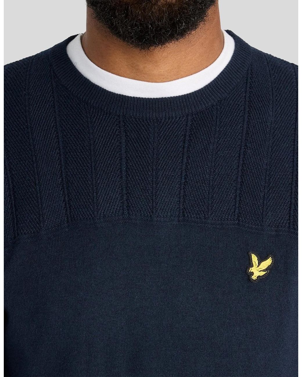 Lyle & Scott Blue Texture Block Crew Neck Jumper for men