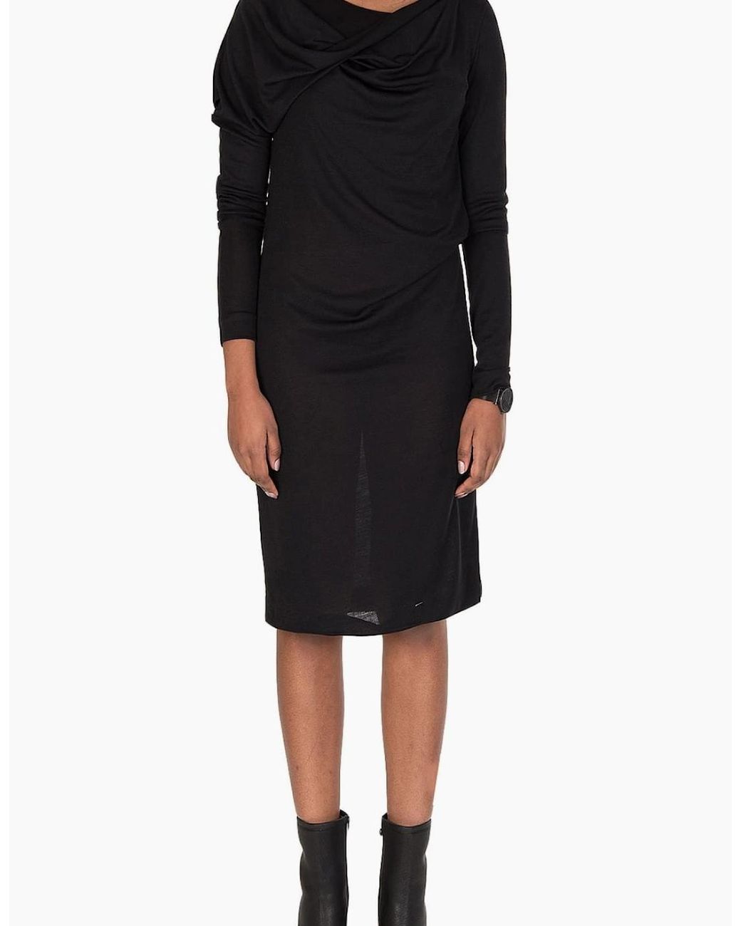 Maison Margiela Black Wool Silk Mix Ribbed Dress