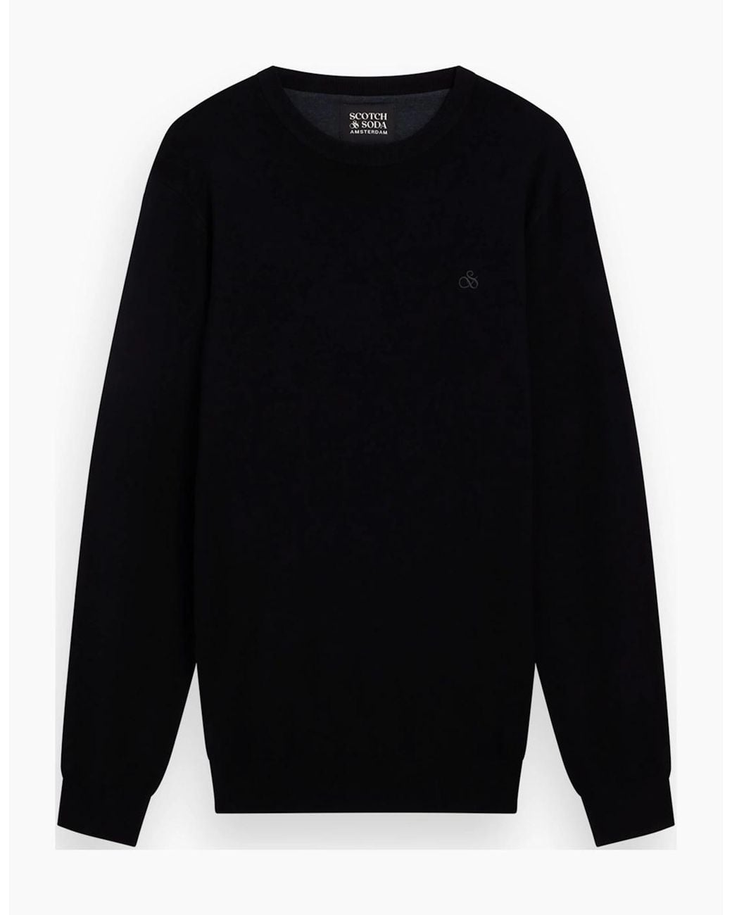 Scotch & Soda Black Viscose Pullover Crew Neck for men