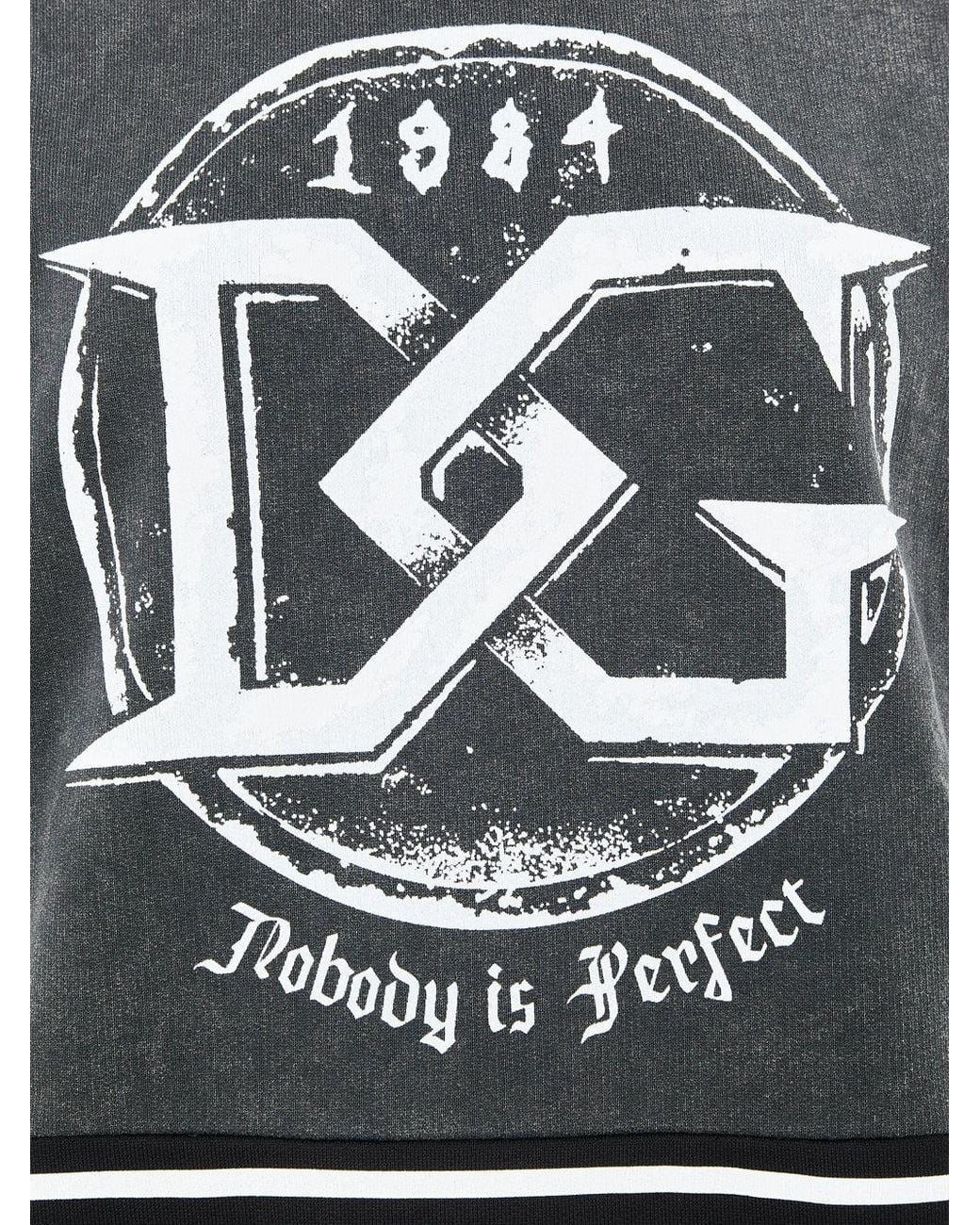 Dolce & Gabbana Gray Felpa Nera Délavé Con Stampa 'Nobody Is Perfect' for men