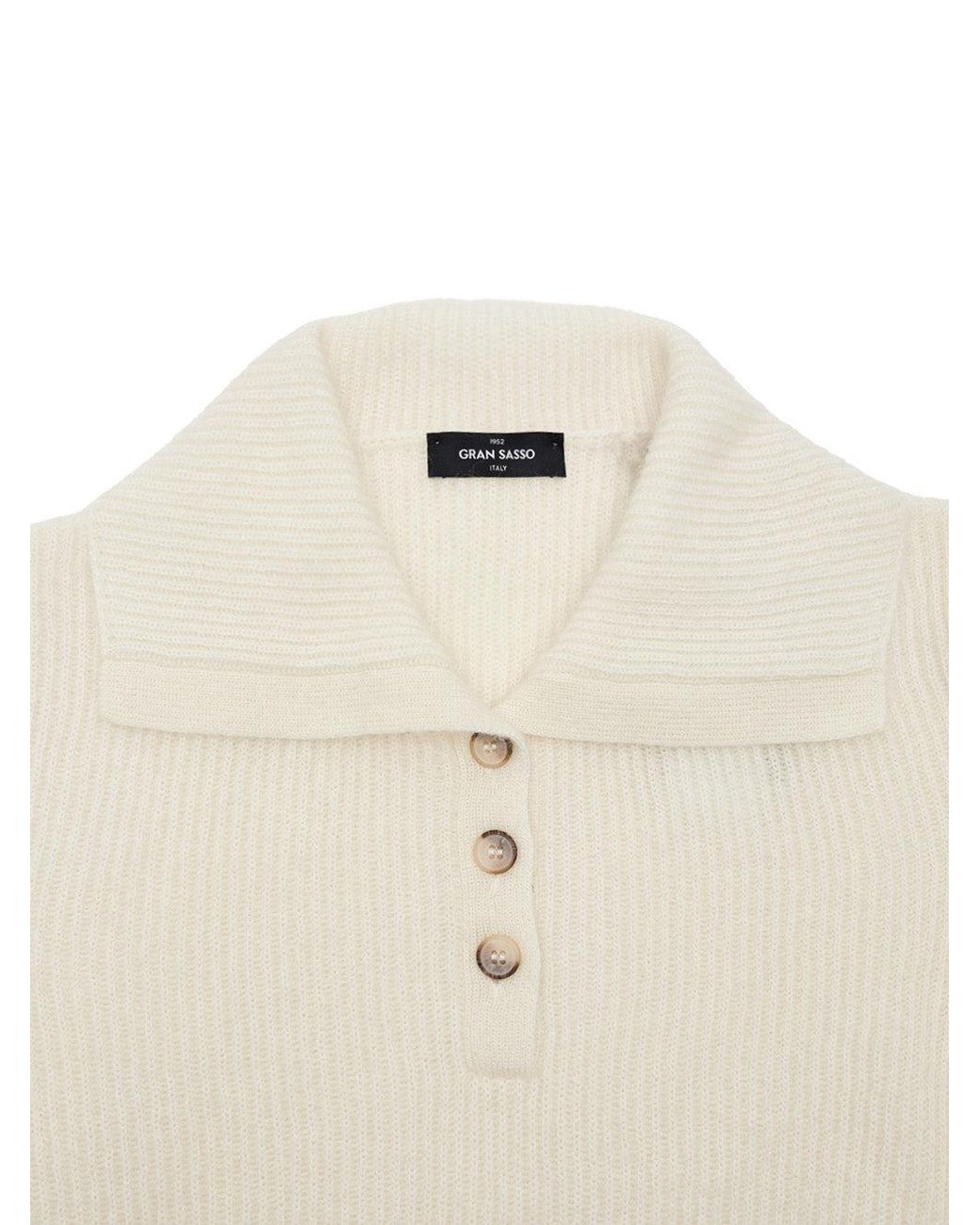 Gran Sasso White Maglia Collo Polo Bianca A Coste Inglesi