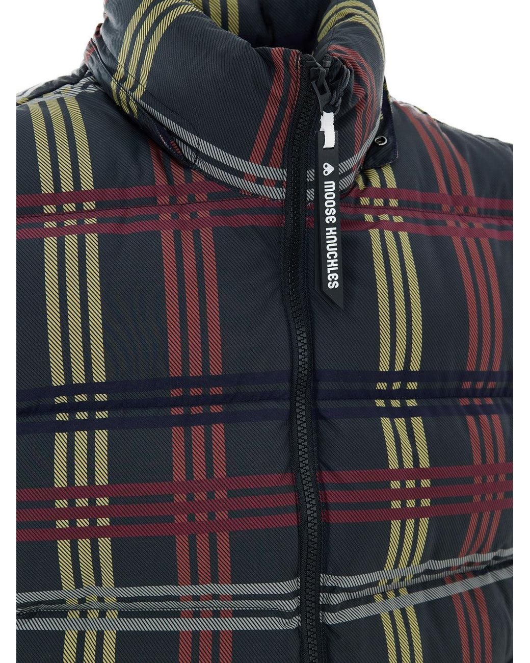 Moose Knuckles Blue Giubbino Smanicato Imbottito Check for men