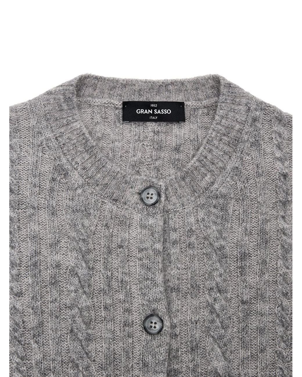 Gran Sasso Gray Cardigan Con Lavorazione Trecce