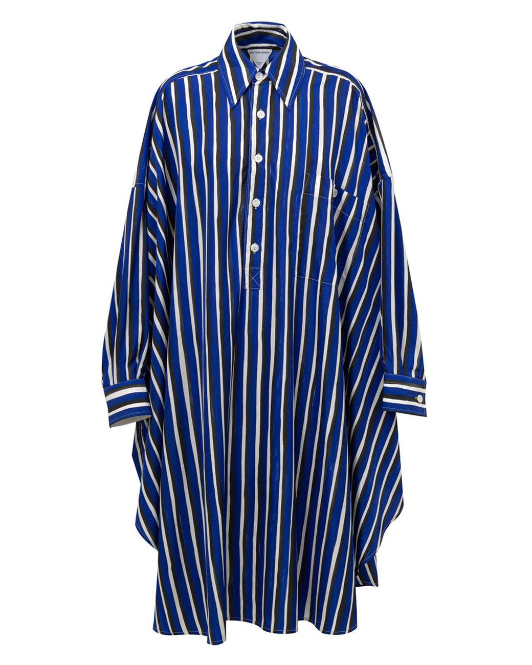 Bottega Veneta Blue Abito Camicia Kaftano A Righe