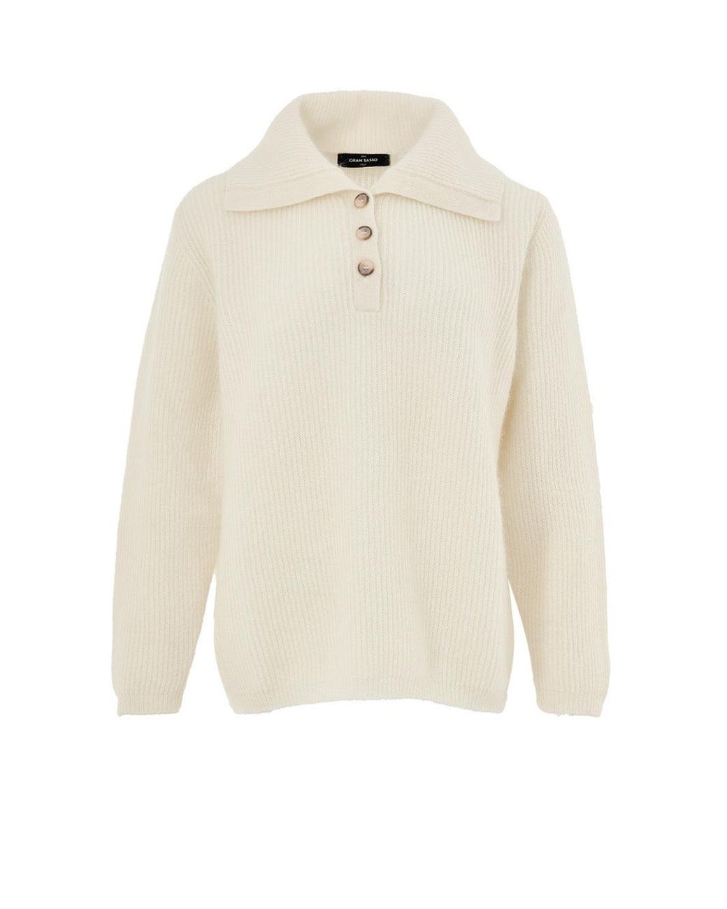 Gran Sasso White Maglia Collo Polo Bianca A Coste Inglesi