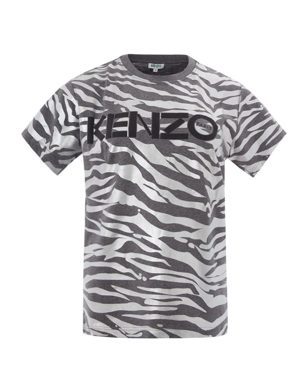 KENZO White Cotton T-shirt With Metal Animalier Print Allover
