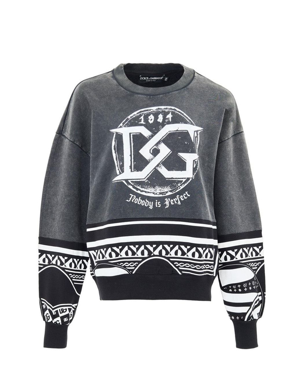 Dolce & Gabbana Gray Felpa Nera Délavé Con Stampa 'Nobody Is Perfect' for men