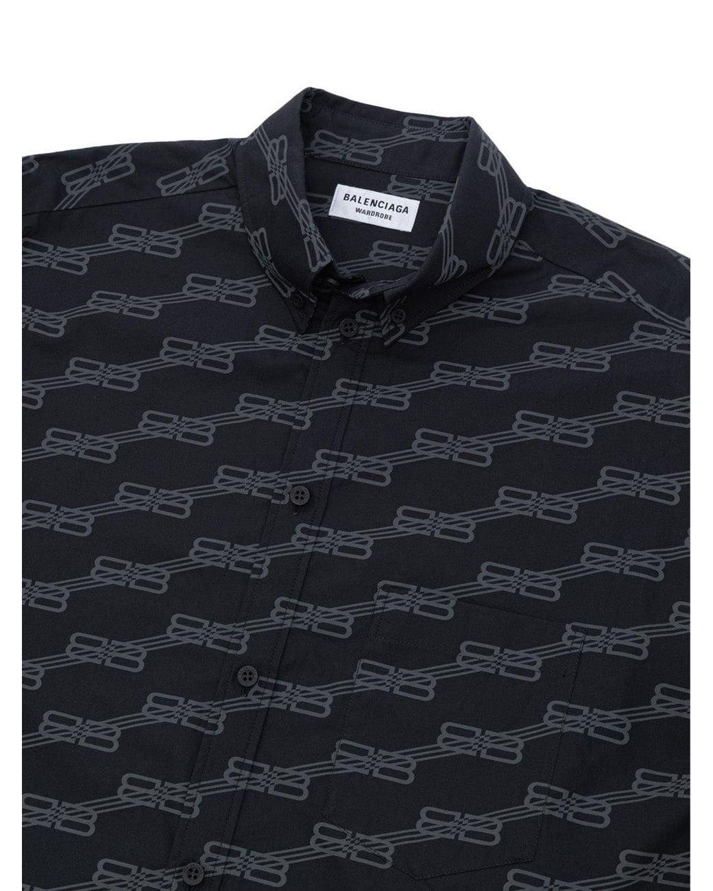 Balenciaga Black Camicia Manica Corta Con Logo Allover