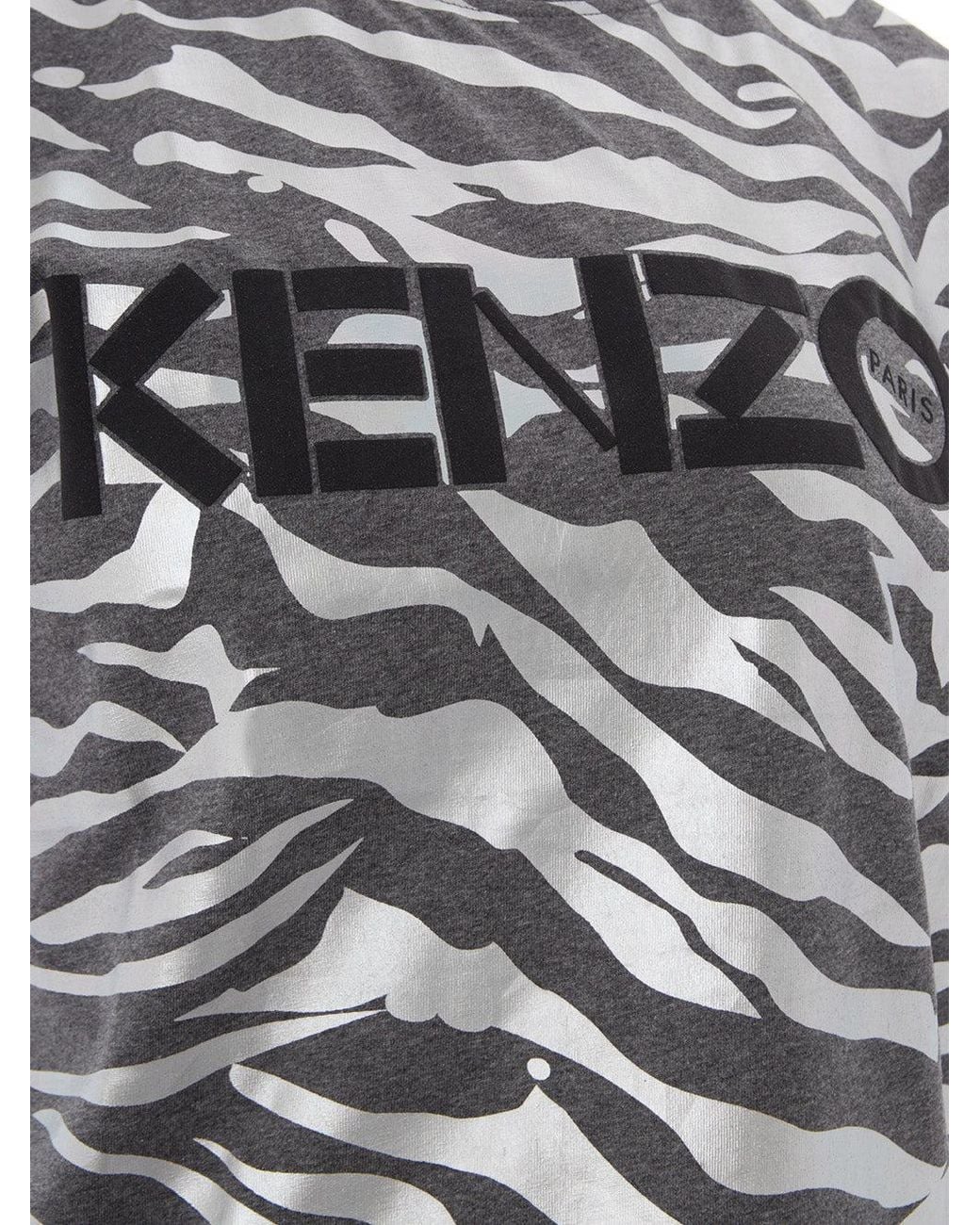 KENZO White Cotton T-shirt With Metal Animalier Print Allover