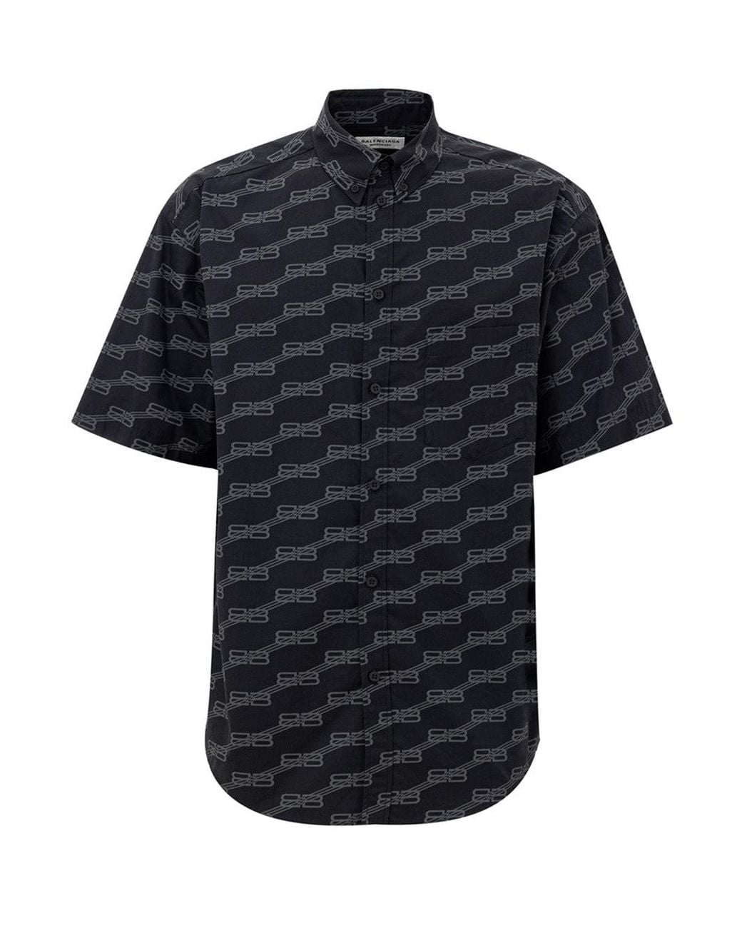 Balenciaga Black Camicia Manica Corta Con Logo Allover