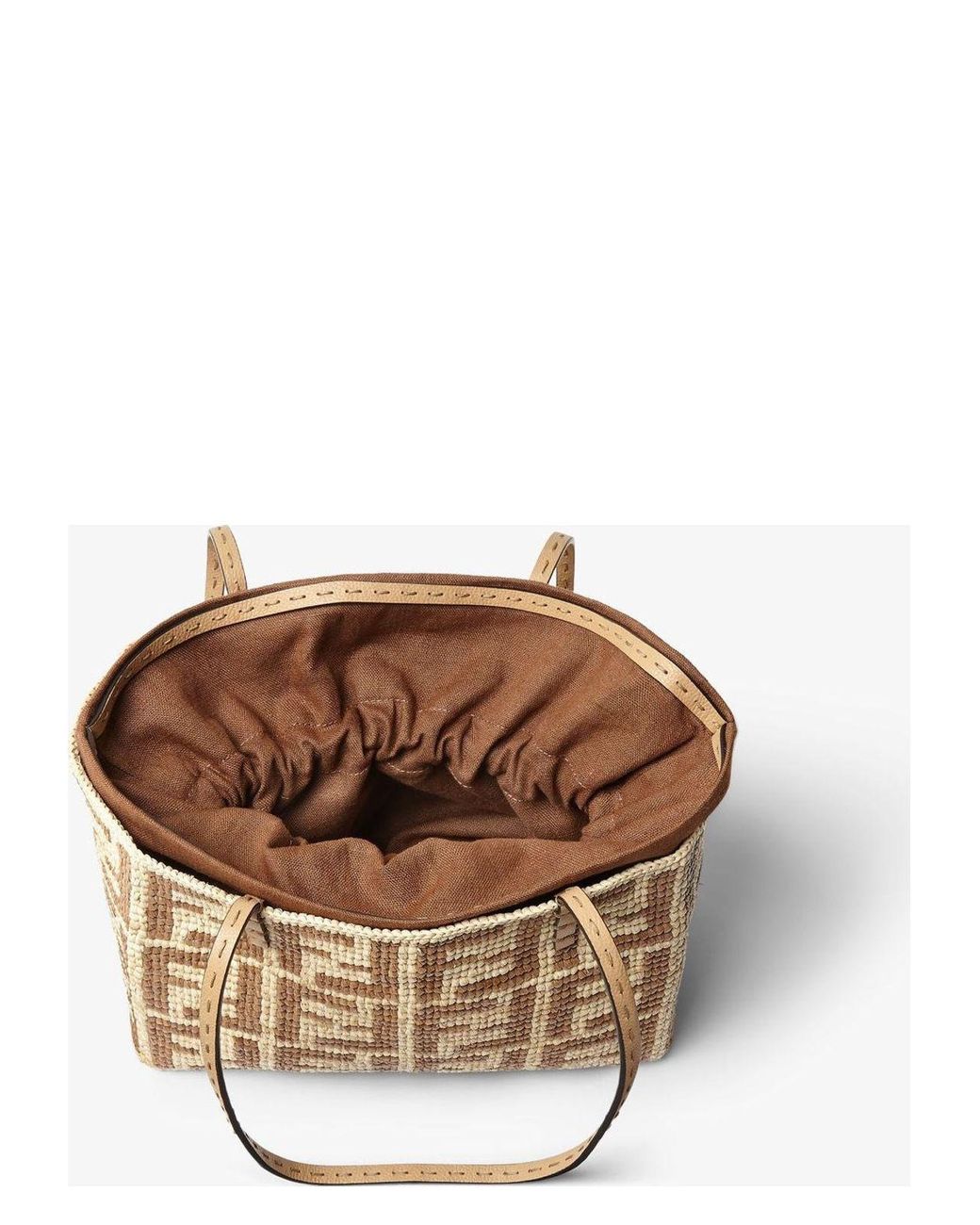 Fendi Embroidered Straw Small Roll Shopping Bag in Natural