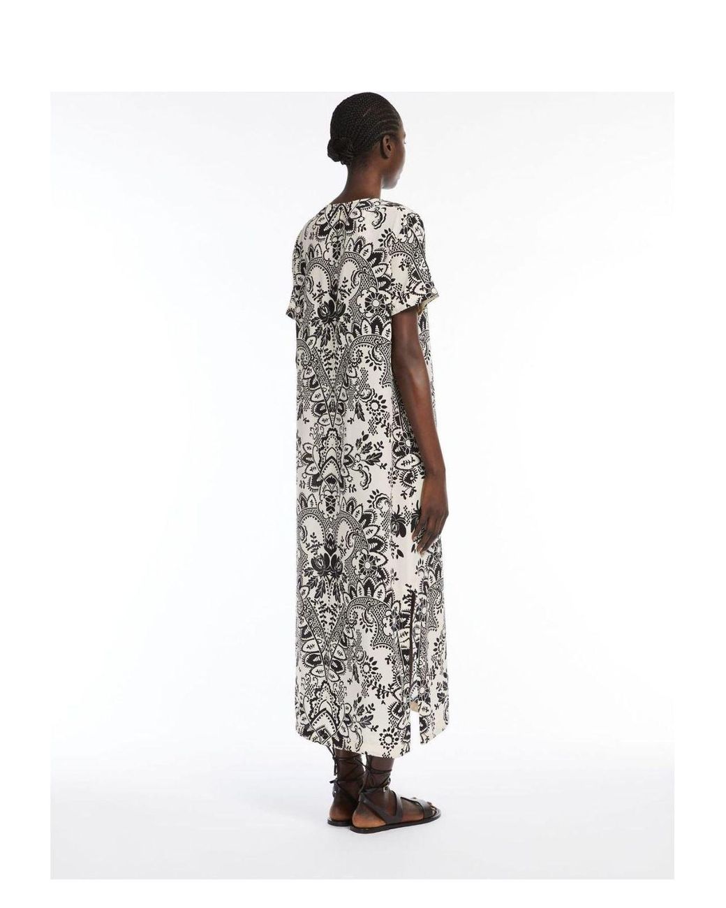 【送料&関税込】Weekend Max Mara Black And White Vela Dress Weekend by Maxmara Vela Dress in Natural | Lyst