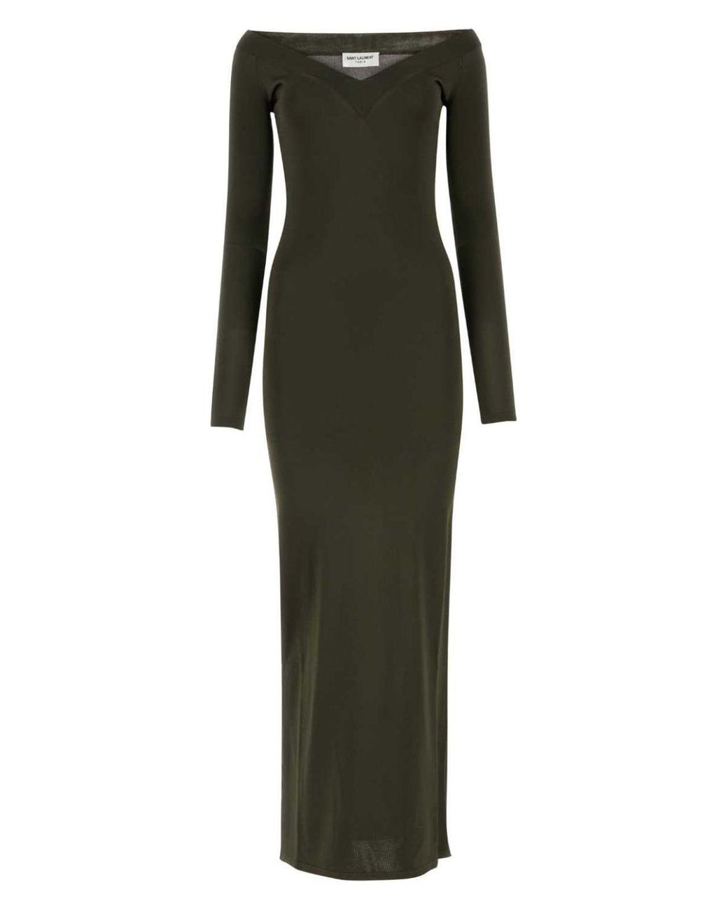 Saint Laurent Khaki Viscose Blend Long Dress in Green | Lyst