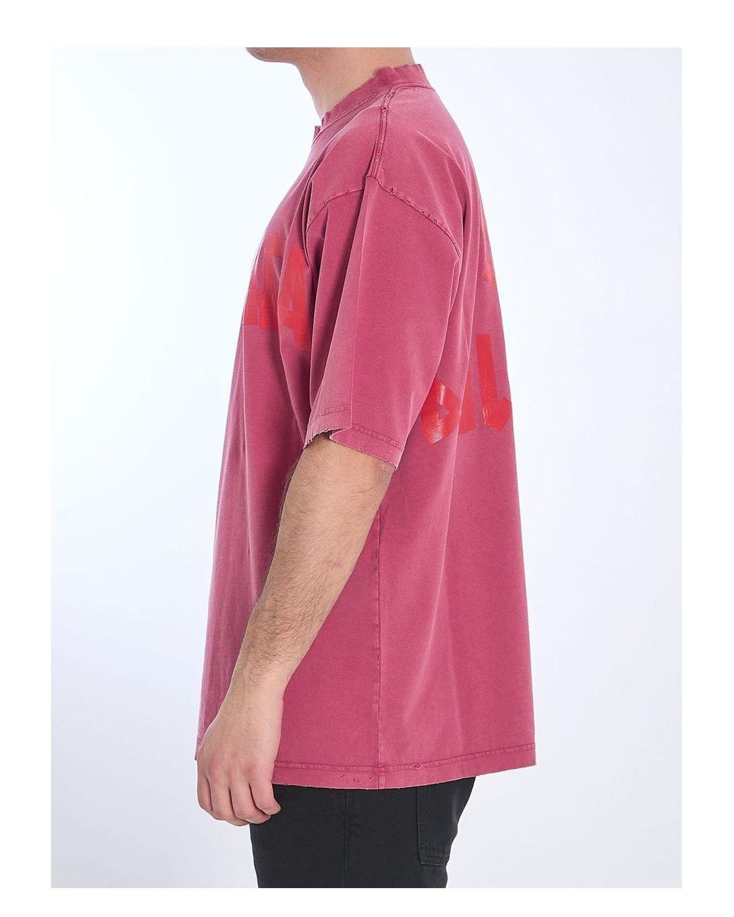 Balenciaga Tape Type Raspberry-Coloured T-Shirt in Pink for