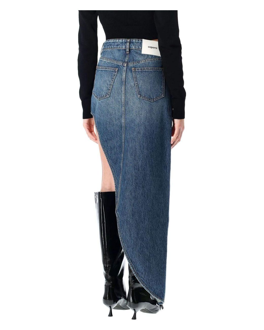 ワンピース COPERNI Women Mid Skirts COPR24023 ROY BLUE Coperni One-Leg Denim Skirt in Blue | Lyst