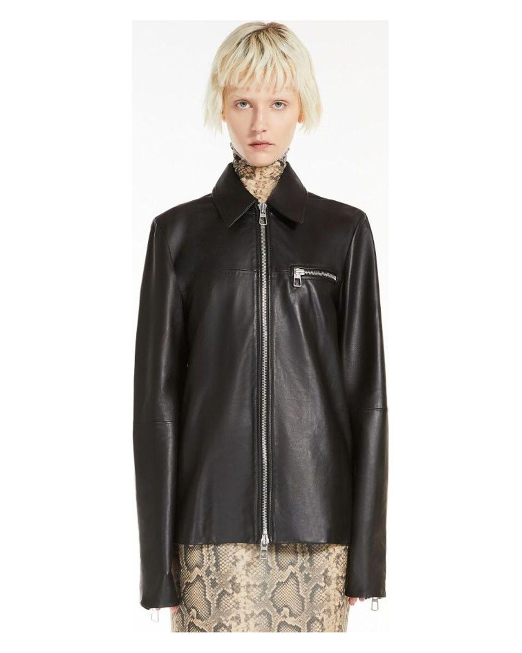 DT MaxMara ★ レザー ジャケット GEL ブラック Max Mara Gel Leather Jacket in Black | Lyst