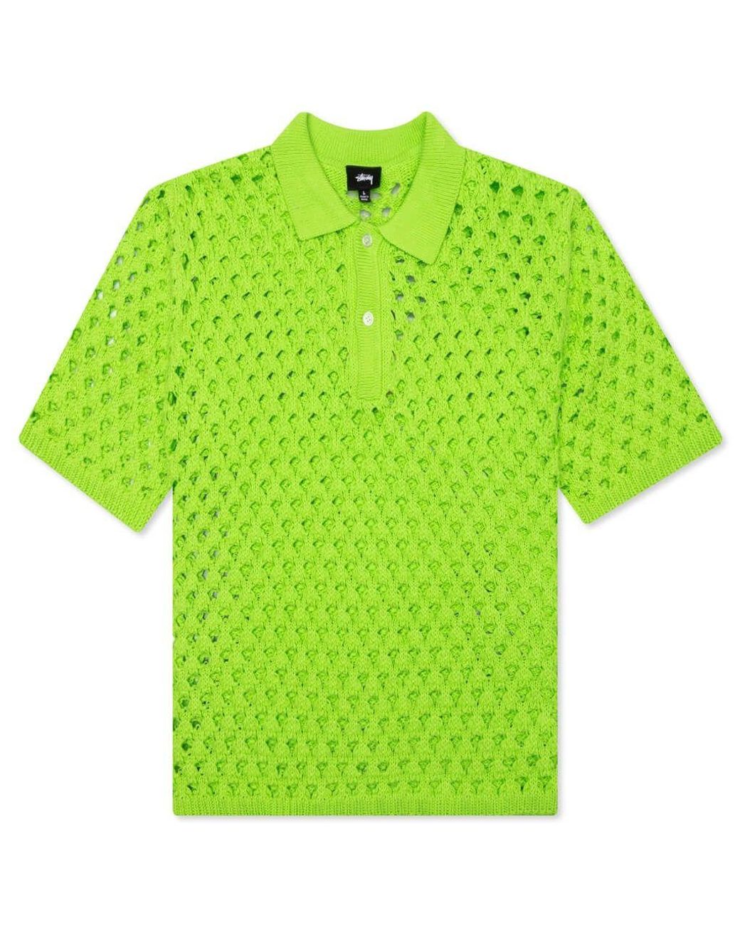 Stussy Big Mesh Sweater Polo Lime In Cotton in Green for Men Stussy Big Mesh Sweater Polo Lime In Cotton in Green for Men