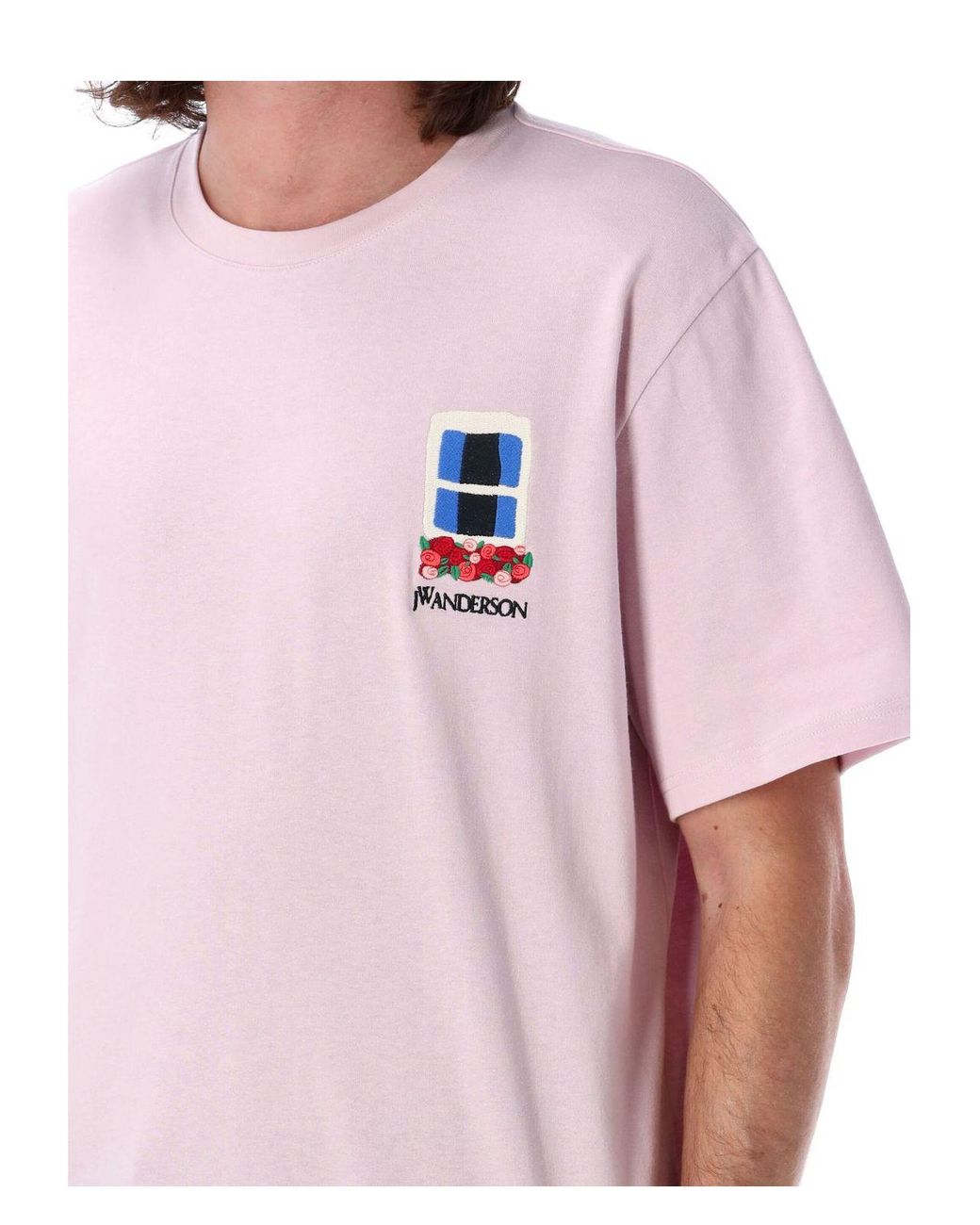 JW Anderson Window Embroidered T-Shirt in Pink for Men | Lyst