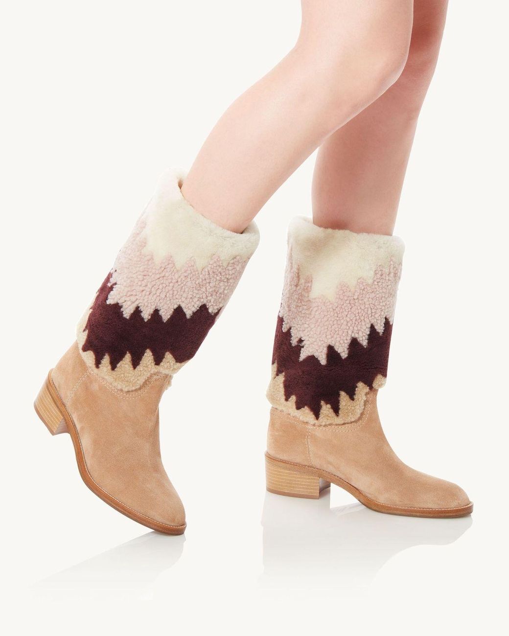 Aquazzura Chevron Shearling Boots in Brown Lyst